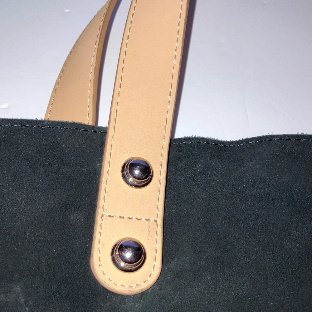 Steve Madden Black Tote with Silver Sparkle Stripe and‎ Tan Handles